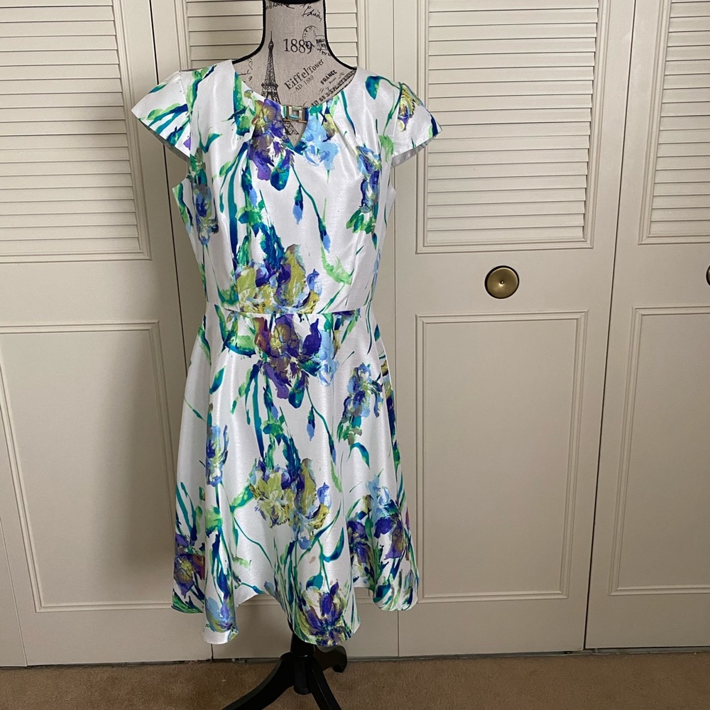 R&K white floral print tea party dress size 10